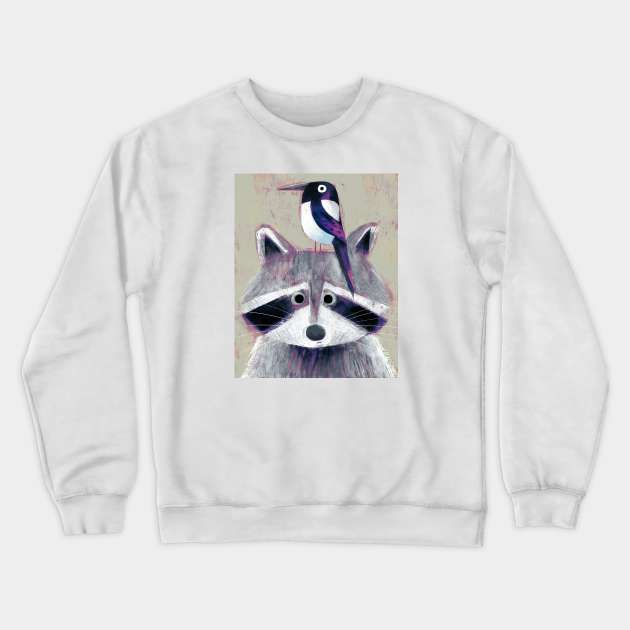 Raccoon and Magpie Crewneck Sweatshirt by Gareth Lucas